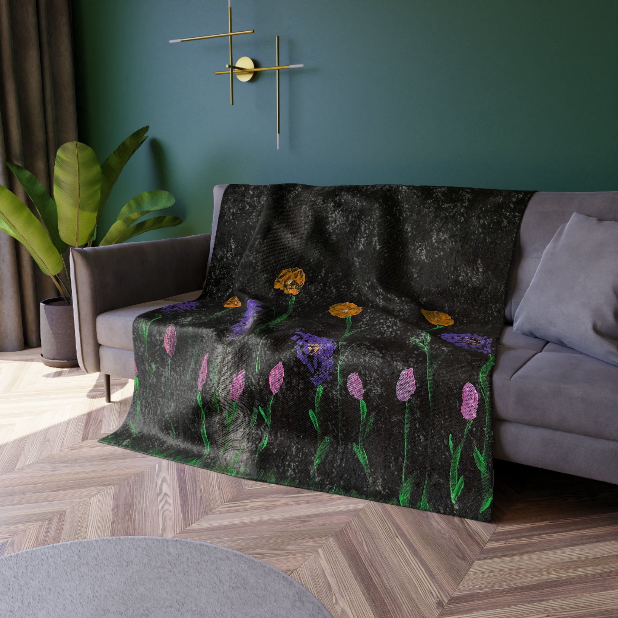 Crushed Velvet Blanket — Midnight Floral Velvet Throw