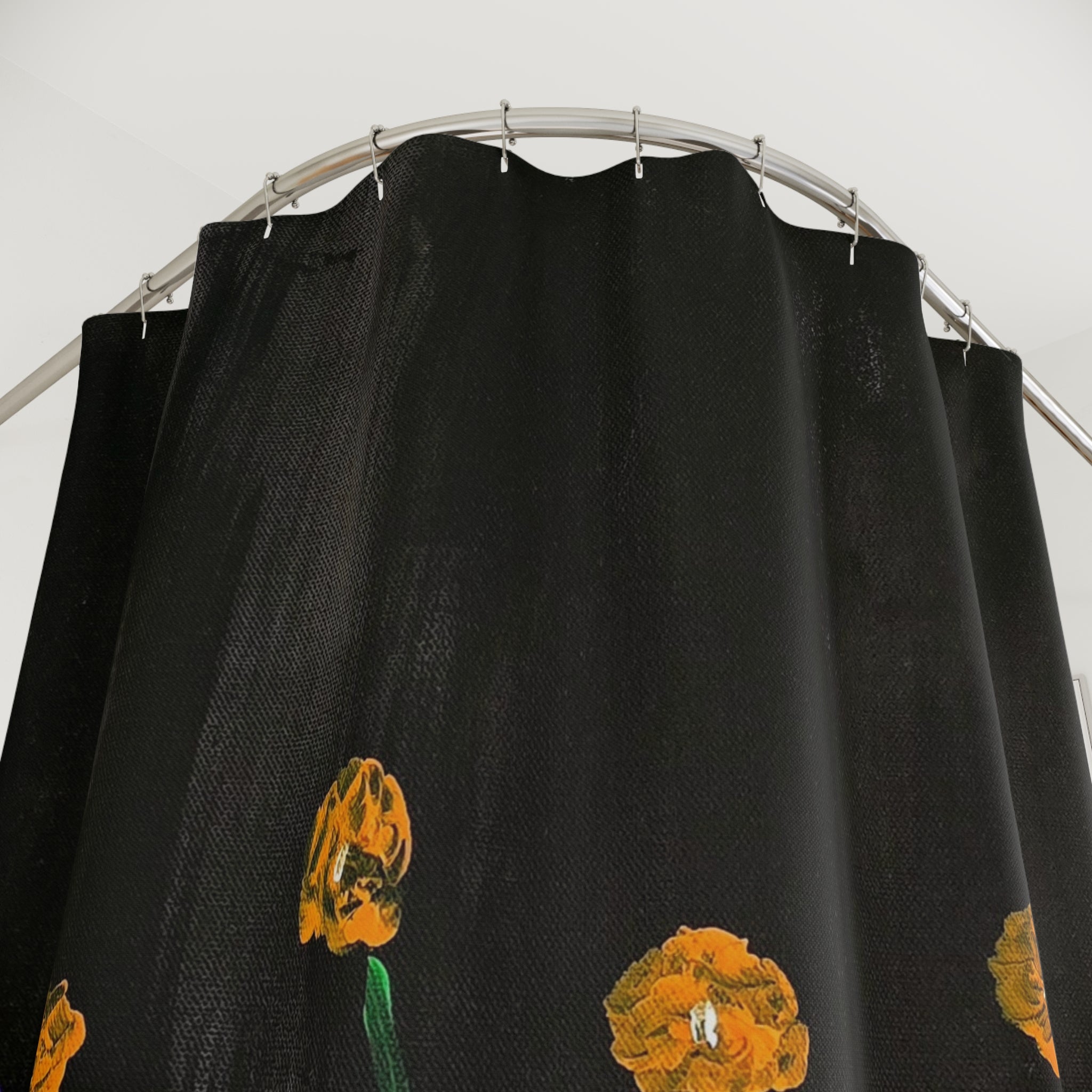 Floral Noir Shower Curtain – Hand-Painted Wildflowers on Black Bathroom Curtain
