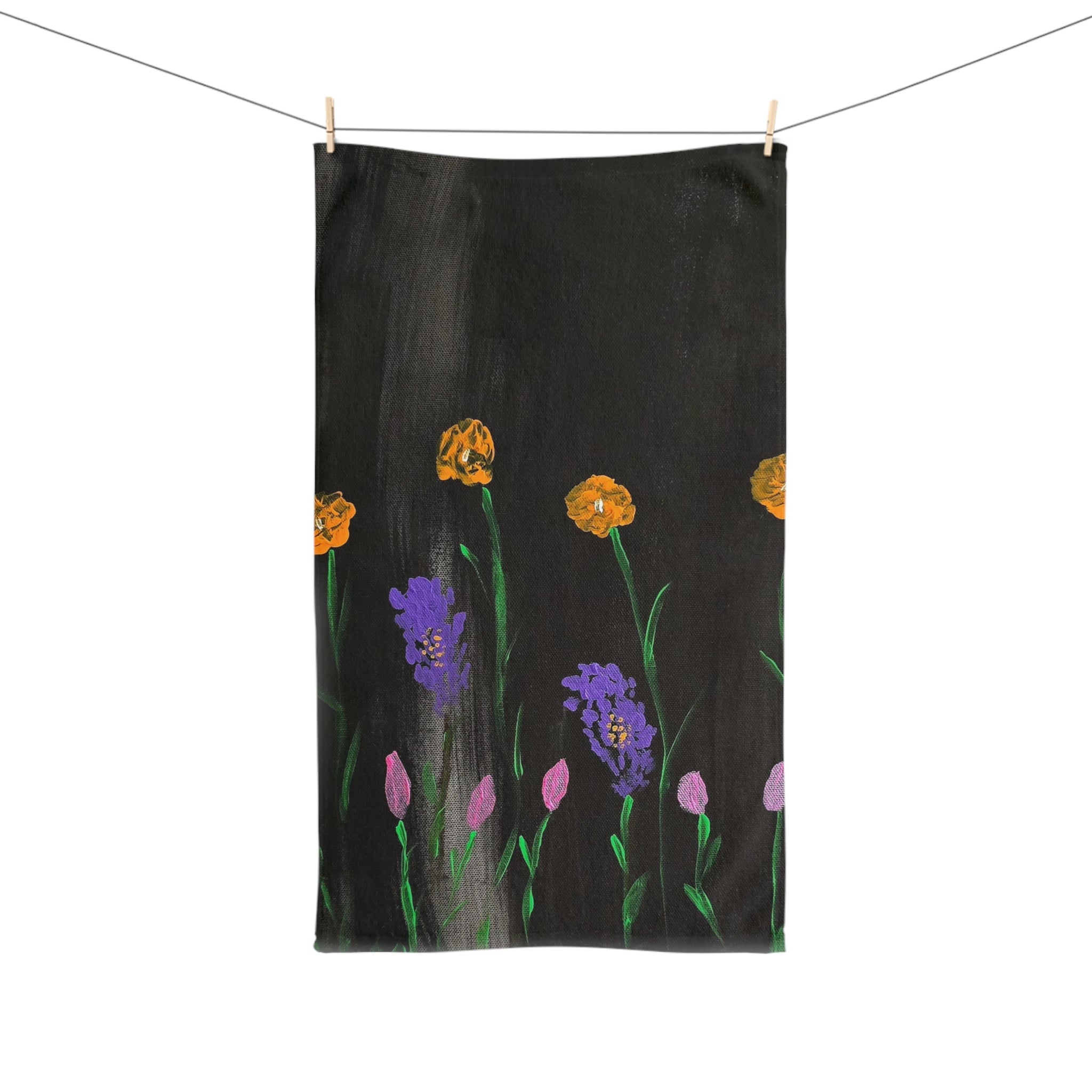 Floral Night Garden Hand Towel — Purple & Gold Wildflower Hand Towel