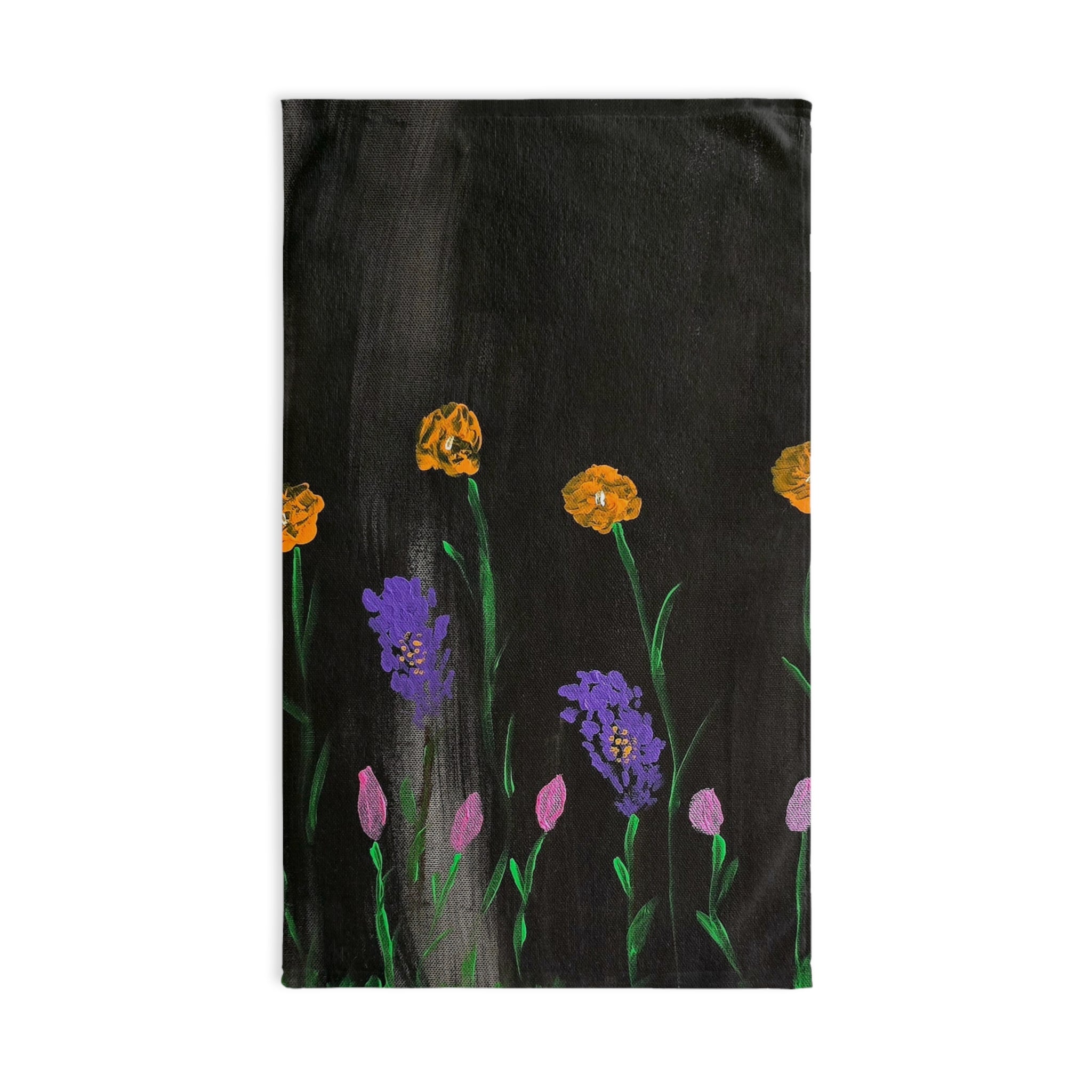 Floral Night Garden Hand Towel — Purple & Gold Wildflower Hand Towel