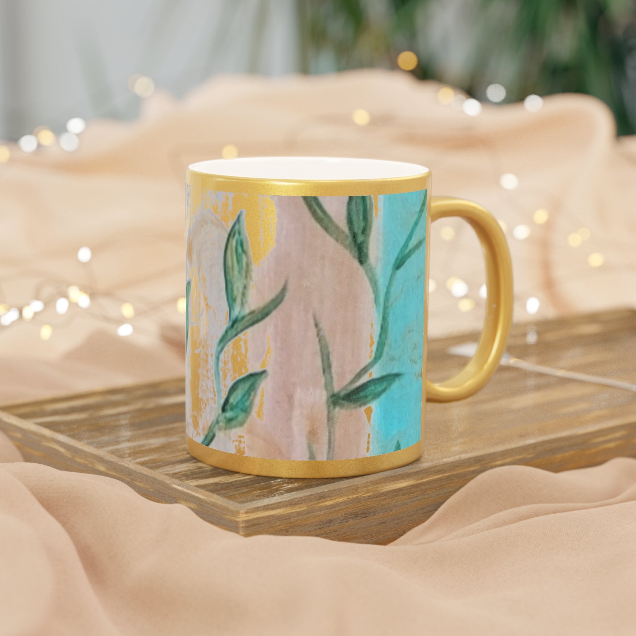 Elegant Metallic Mug | Modern Gold & Silver Leaf Design | Perfect for Home, Gifts, Weddings, and Celebrations