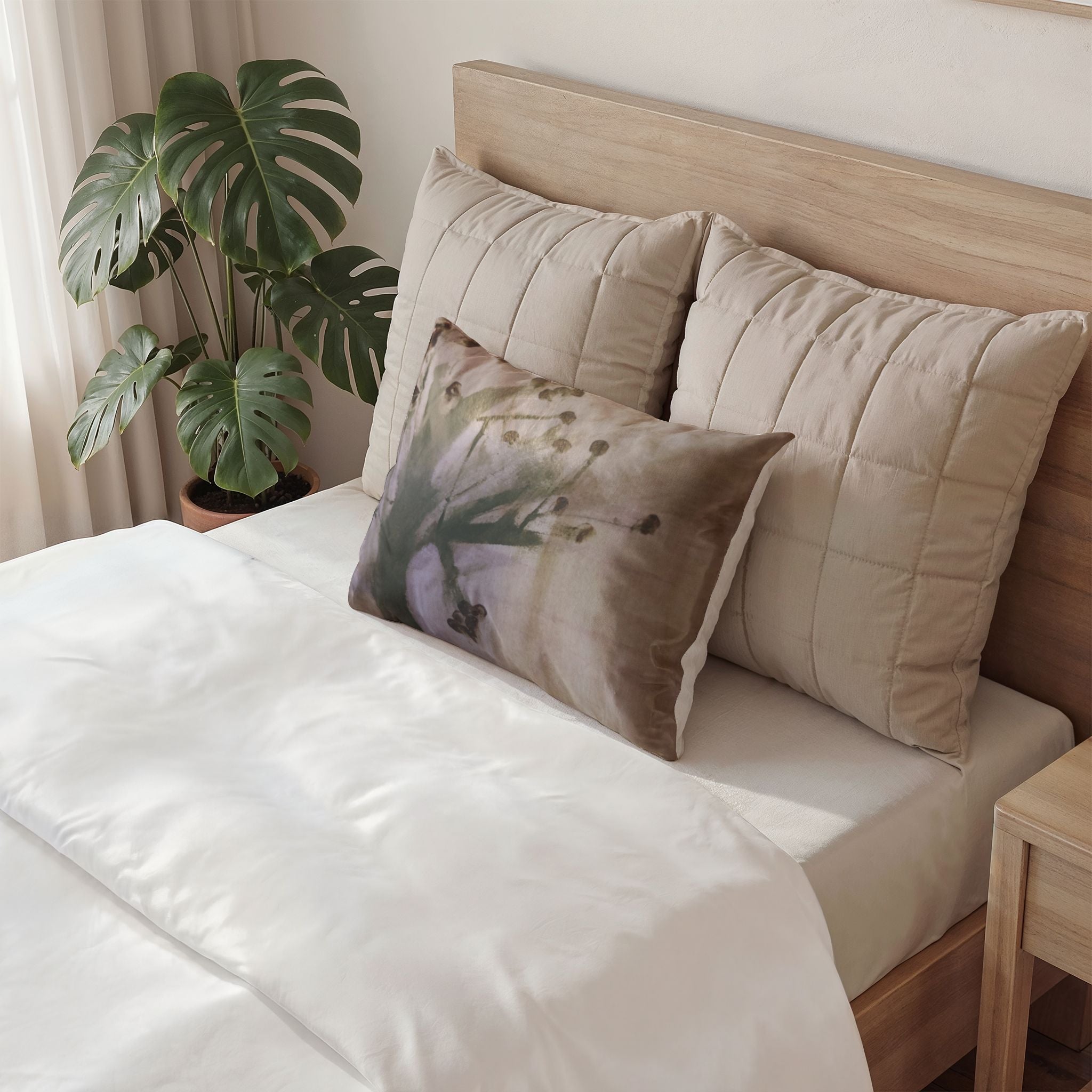 Botanical Cotton Pillow Sham — Soft Neutral Floral Decorative Accent