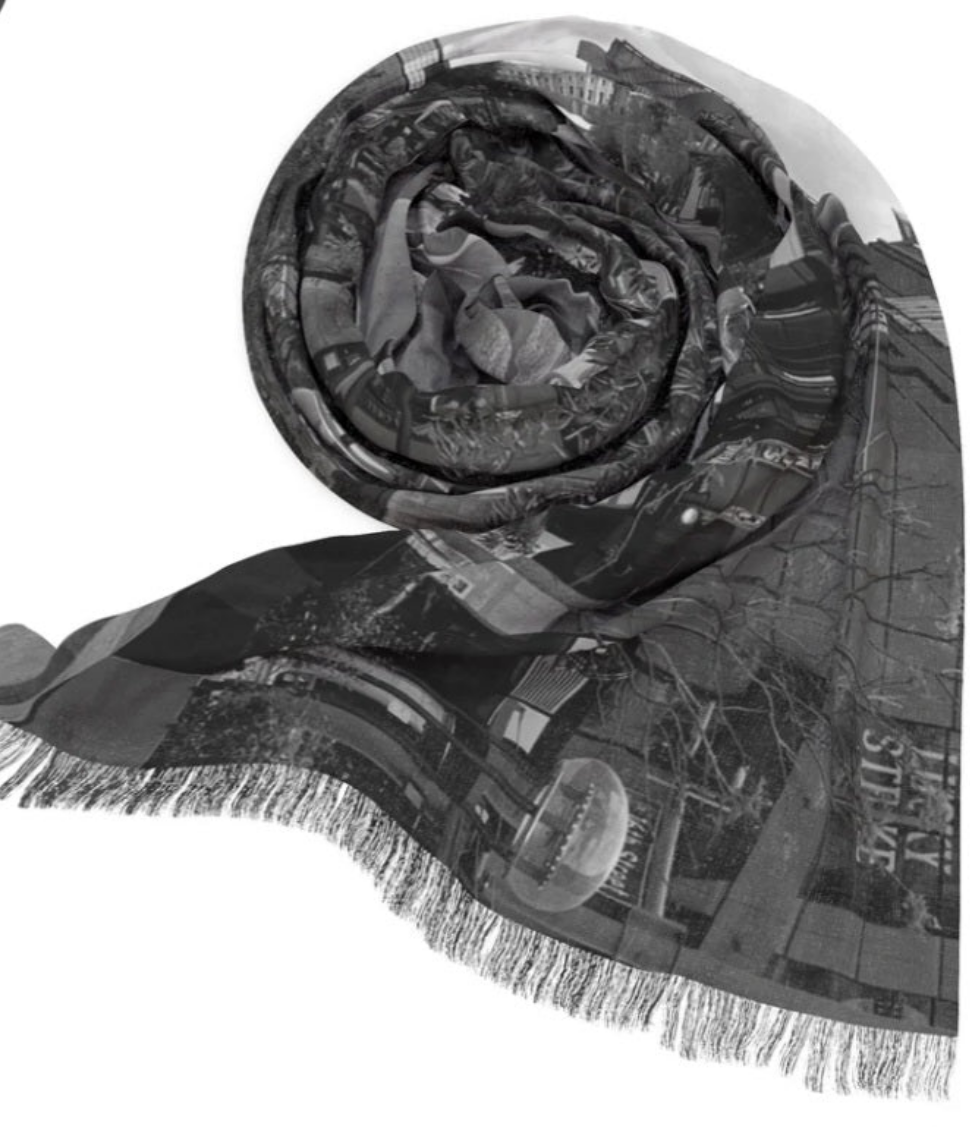 Stylish Light Scarf, Cozy Wrap for All Seasons, Perfect Gift for Mom, Ideal for Casual Outings and Travel, Black and White City Design