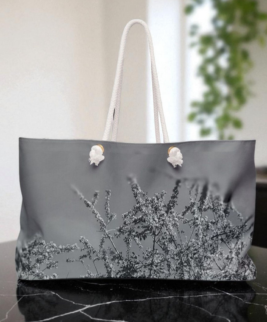 Stylish Weekender Bag - Travel Tote, Overnight Bag, Stylish Sports Bag, Weekend Getaway, Black and White Floral Design