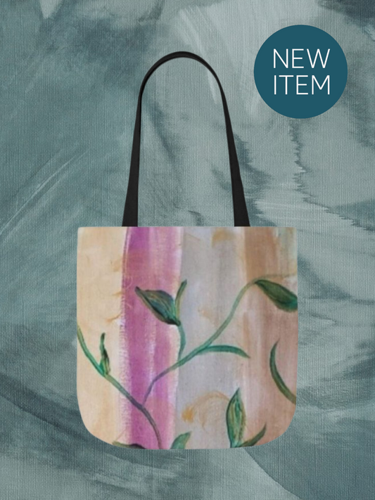 Canvas Tote Bag with 5-Color Straps, Floral Design, Reusable Shopping Bag, Eco-Friendly Gift, Beach Bag, Everyday Carryall