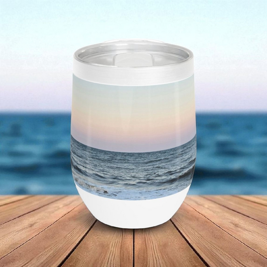 Serene Coastal Wine Tumbler | Beach Vibes, Gift for Wine Lovers, Summer Parties, Relaxation, Outdoor Adventures